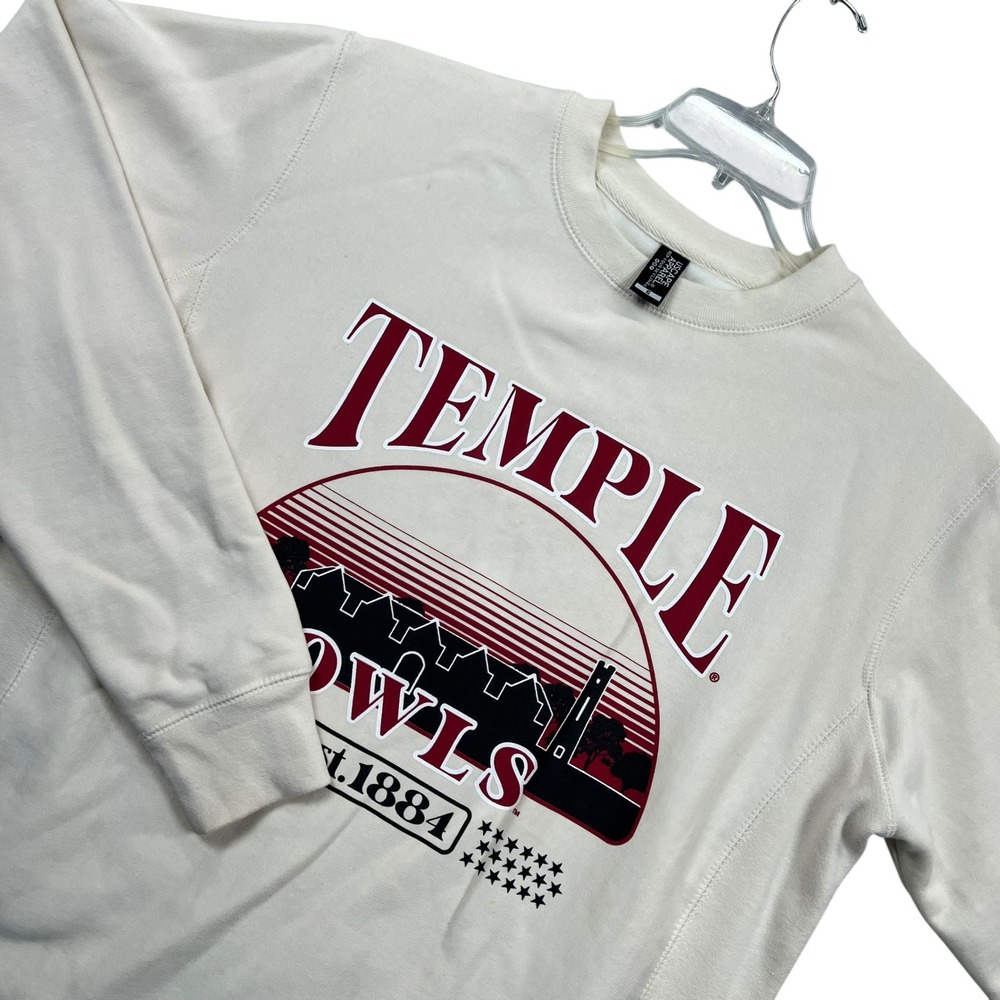 Uscape Apparel Temple Owls Sweatshirt Mens Small Cream Crewneck Skyline Graphic